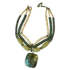Chico's Statement Necklace - Multi-Strand Earth Tones Faux Tortoise Pendant